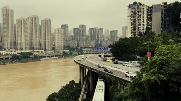 Miasto Chongqing Architektura Miejska Pociąg Chinach — Wideo stockowe