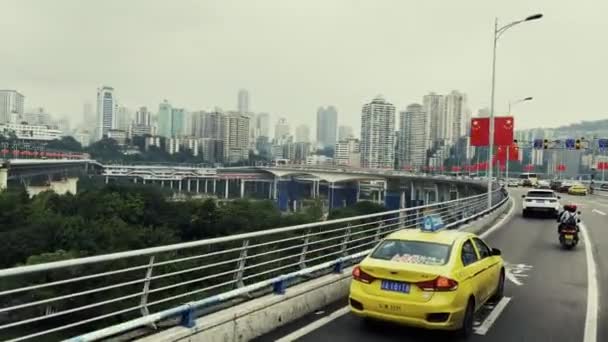 Chongqing China Oct 2021 City Urban Architecture Street Viewed Bus — Stock Video