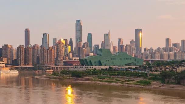 Chongqing Miasta Timelapse Widok Zachodu Słońca Nocy Architektury Miejskiej Miejskiej — Wideo stockowe