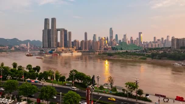 Chongqing Cidade Timelapse Vista Pôr Sol Noite Arquitetura Urbana Paisagem — Vídeo de Stock