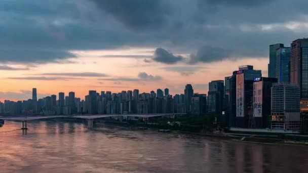 Chongqing Miasta Timelapse Widok Zachodu Słońca Nocy Architektury Miejskiej Miejskiej — Wideo stockowe