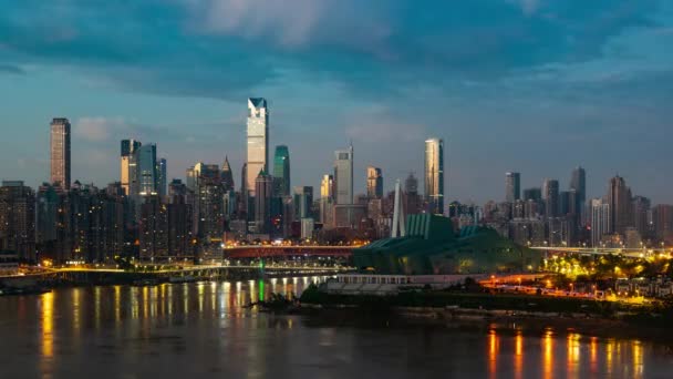 Chongqing Stad Timelapse Utsikt Från Solnedgång Till Natt Urban Arkitektur — Stockvideo