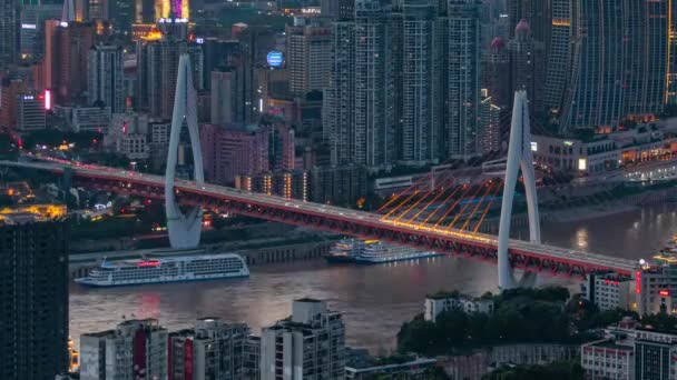 Chongqing Miasta Timelapse Widok Architektury Miejskiej Most Nad Rzeką Zachodu — Wideo stockowe