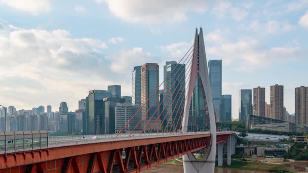 Vista Del Timelapse Ciudad Chongqing Arquitectura Urbana Puente Qiansimen Sobre — Vídeos de Stock