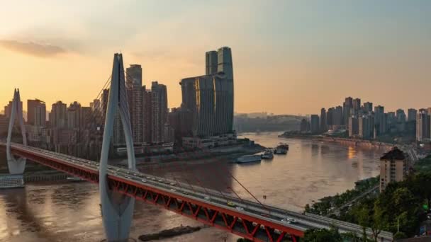 Chongqing City Timelapse View Sunset Night Urban Architecture Cityscape China — Stock Video