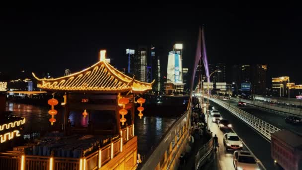 Arquitectura Urbana Ciudad Chongqing Puente Qiansimen Través Del Río Por — Vídeos de Stock