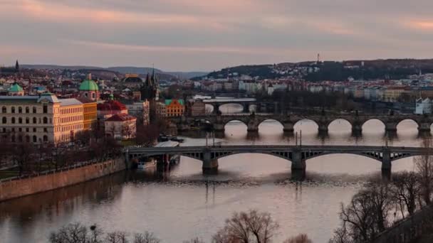 Praga Ciudad Skyline Arquitectura Puente Lapso Tiempo Vista República Checa — Vídeos de Stock