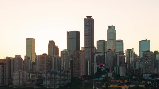 Chongqing City Timelapse View Sunset Night Urban Architecture Cityscape China — стокове відео
