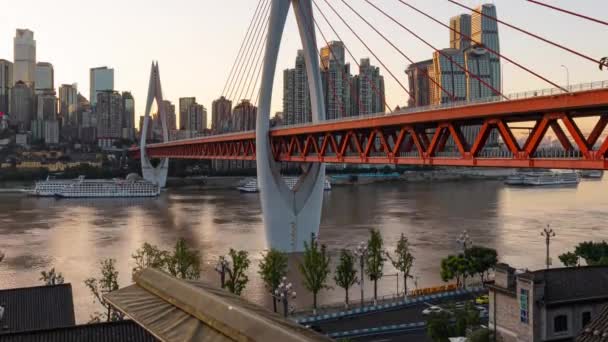 Vista Del Timelapse Ciudad Chongqing Arquitectura Urbana Puente Sobre Río — Vídeos de Stock