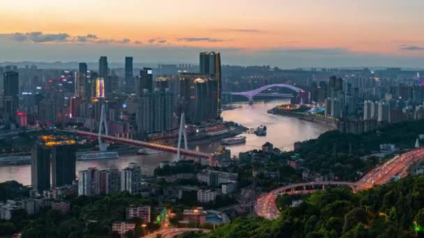 Chongqing Miasta Timelapse Widok Architektury Miejskiej Most Nad Rzeką Zachodu — Wideo stockowe