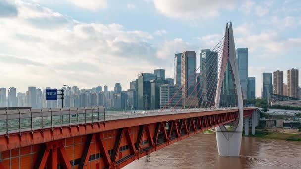 Chongqing Cidade Timelapse Vista Arquitetura Urbana Qiansimen Ponte Sobre Rio — Vídeo de Stock