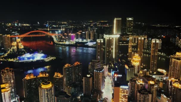 Городская Архитектура Города Чунцин Вид Крышу Китае Ночью — стоковое видео