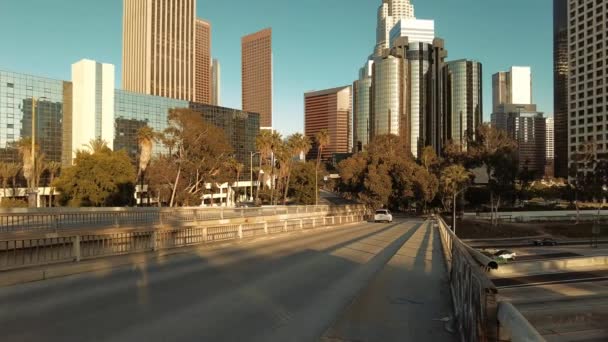 Modern Buildings Busy Traffic Downtown Los Angeles California — Stock Video
