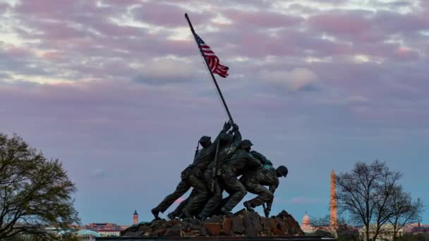 Ηπα Σώμα Πεζοναυτών Μνημείο Πολέμου Closeup Timelapse Από Ηλιοβασίλεμα Έως — Αρχείο Βίντεο