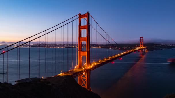 Golden Gate Γέφυρα Timelapsing Θέα Από Σκοτάδι Στην Ανατολή Του — Αρχείο Βίντεο