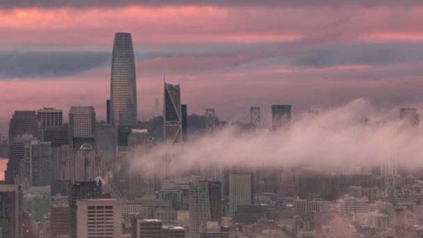 Geschäftsviertel Der Innenstadt Von San Francisco Mit Wolkenkratzern Bei Sonnenaufgang — Stockvideo