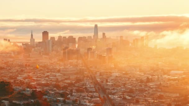 Geschäftsviertel Der Innenstadt Von San Francisco Mit Wolkenkratzern Bei Sonnenaufgang — Stockvideo