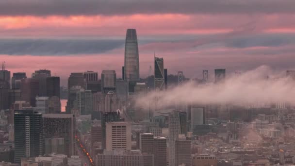 Επιχειρηματική Περιοχή Στο Κέντρο Του Σαν Φρανσίσκο Ουρανοξύστες Την Ανατολή — Αρχείο Βίντεο