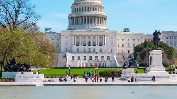 Amerikai Capitol Hill Közelkép Nap Kilátás Kék Washingtonban — Stock videók