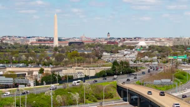 Washington Skyline Cidade Com Ponte Rodoviária Tráfego — Vídeo de Stock