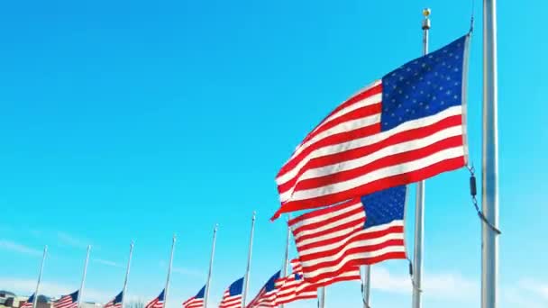Государственный Флаг Крупным Планом Памятника Вашингтону — стоковое видео