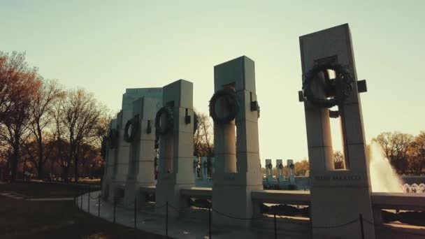 Mémorial Seconde Guerre Mondiale Avec Fontaine Washington Avec Lumière Soleil — Video