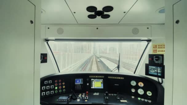 Vista Del Conductor Del Tren Subterráneo Que Funciona Ciudad Chongqing — Vídeos de Stock