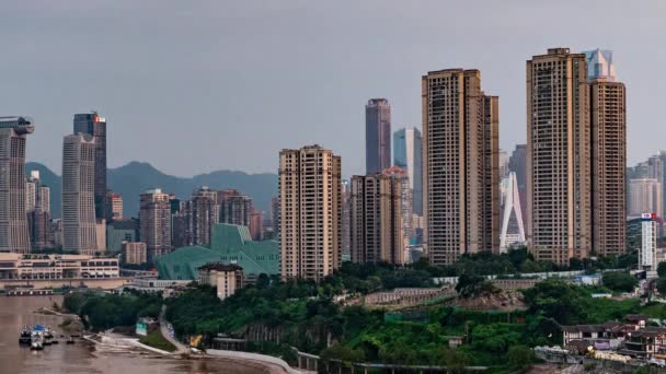 Chongqing Miasta Timelapse Widok Zachodu Słońca Nocy Architektury Miejskiej Miejskiej — Wideo stockowe