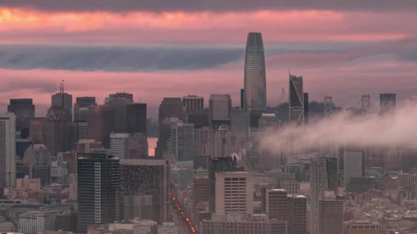 San Francisco City Downtown Business District Skyscrapers Sunrise Timelapse California — Stock Video