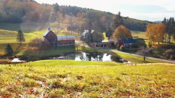 Vermont Sonbahar Yeşillikleri Olan Güzel Renkleri Olan Çiftlik Evi — Stok video