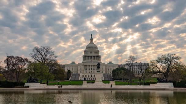 Amerikai Capitol Hill Közelkép Kilátás Reggeli Napfény Időeltolódás Washingtonban — Stock videók
