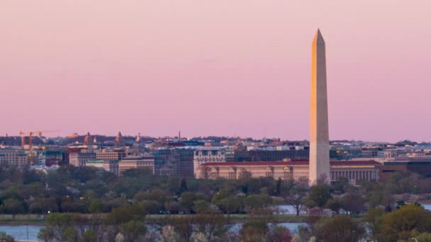 Washington Skyline Avec Pont Autoroutier Chronométrage Circulation Coucher Soleil Soir — Video