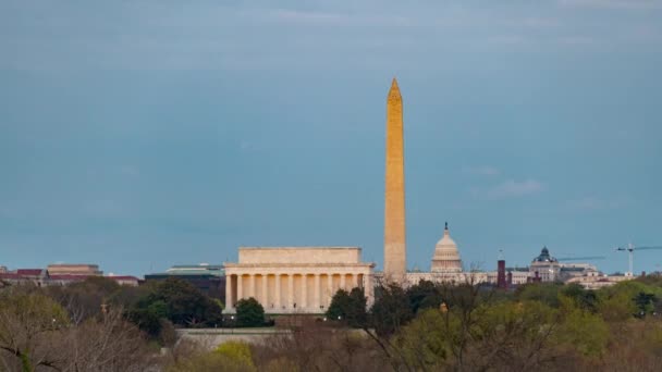 Памятник Вашингтону Мемориал Линкольну Временные Рамки Капитолийского Холма День Ночь — стоковое видео