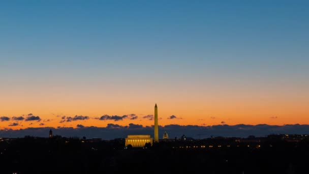 Washington Monument Lincoln Memorial Capitol Hill Bij Zonsopgang Timelapse — Stockvideo