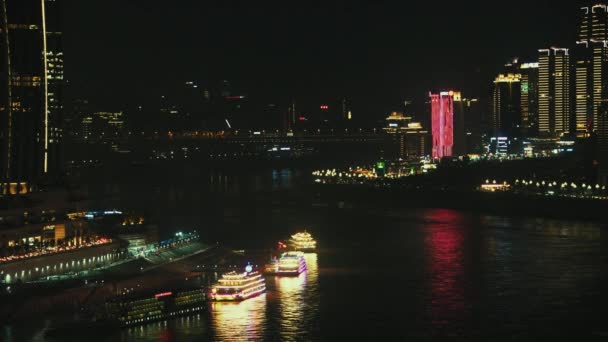 Chongqing Ciudad Arquitectura Urbana Vista Azotea China Por Noche — Vídeo de stock