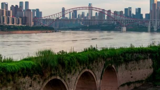 Chongqing Város Timelapse Kilátás Naplementétől Éjszakáig Városi Építészet Városkép Kínában — Stock videók