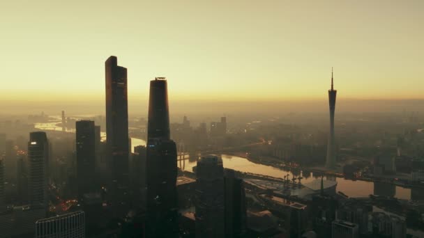 Guangzhou Città Zhujiang River Vista Aerea Drone Filmato Cina — Video Stock
