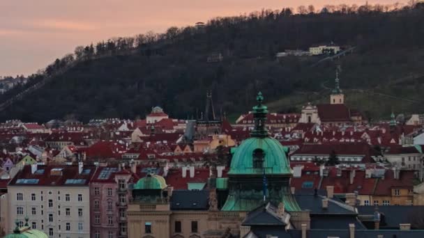 Prague City Skyline Architecture Urban Time Lapse Sunrise View Czech — Stock Video