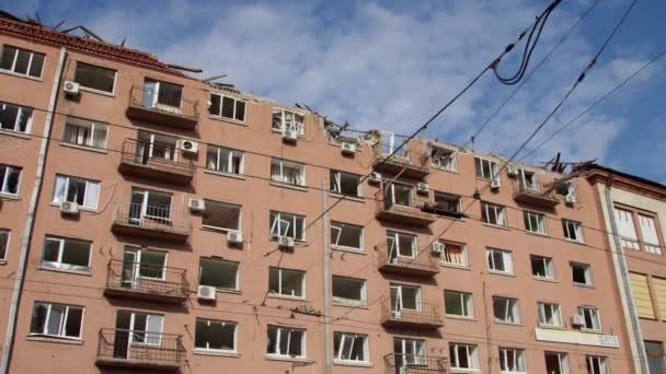 Kyiv Ukrayna 2022 Savaş Sırasında Roketle Yıkılan Binalar — Stok video