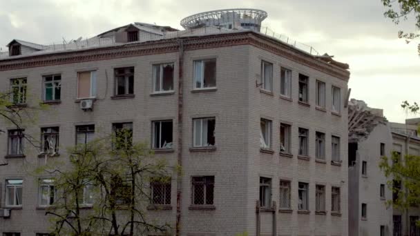 Kiev Ucrânia 2022 Destruições Edifícios Por Foguete Guerra — Vídeo de Stock