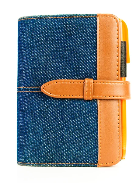 Modrá džínovina zápisník s perem Royalty Free Stock Obrázky