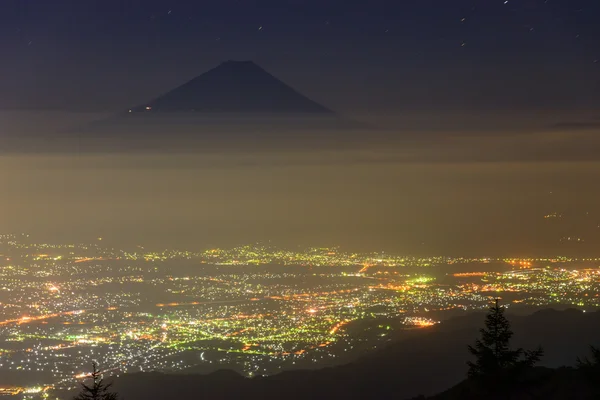 Nocny widok na miasto kofu i mt.fuji — Zdjęcie stockowe