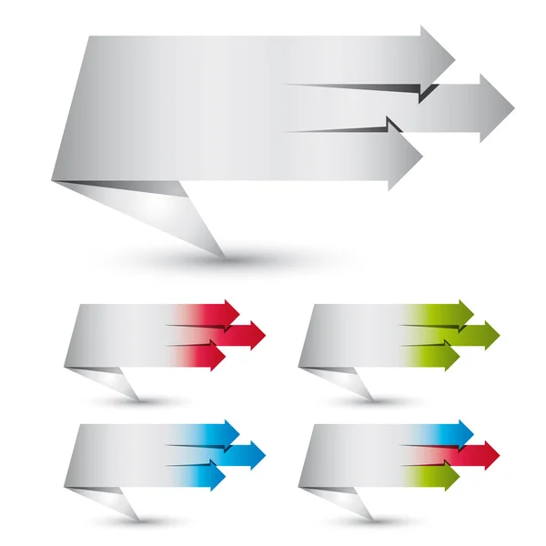 Bandeiras de estilo de papel Origami com três setas . — Vetor de Stock
