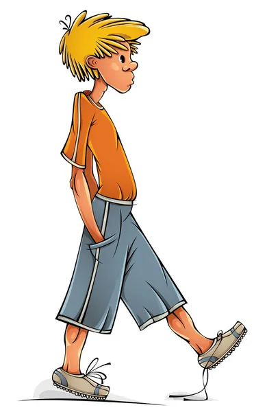 Divertido caminar adolescente chico . — Vector de stock