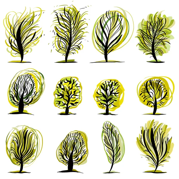 Набор иллюстраций деревьев . — стоковый вектор