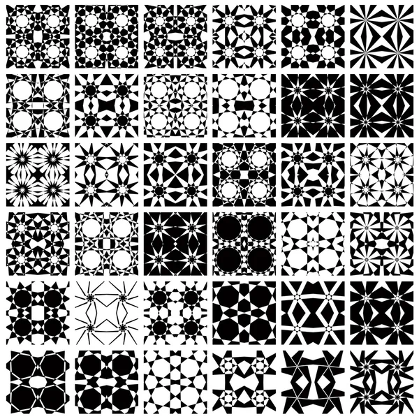 Ensemble de 36 motifs géométriques monochromes sans couture . — Image vectorielle