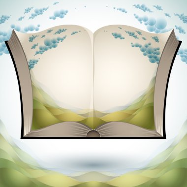 Open book with nature landscape. clipart