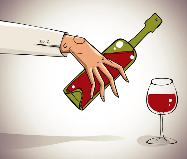 Hand pourin wijn in glas. — Stockvector