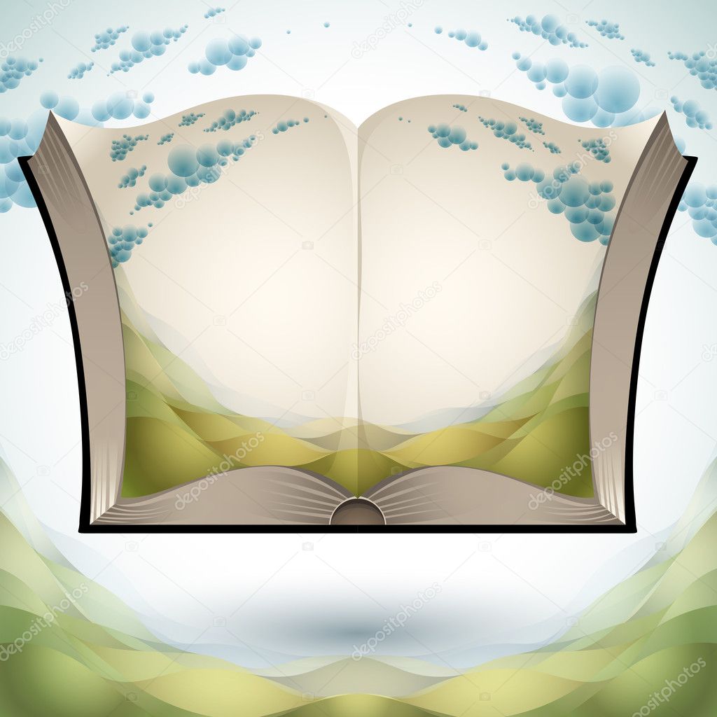 Открытая книга с пейзаж природа. — Векторное изображение © Ostapius ...