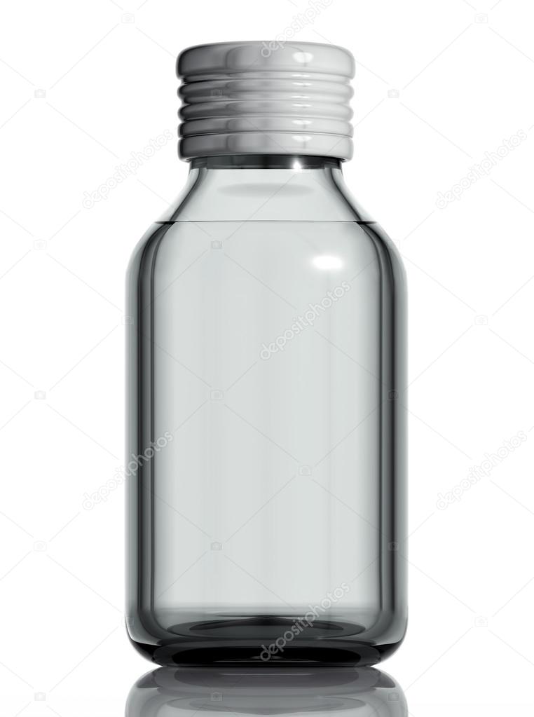 Medical bottle of clear glass.